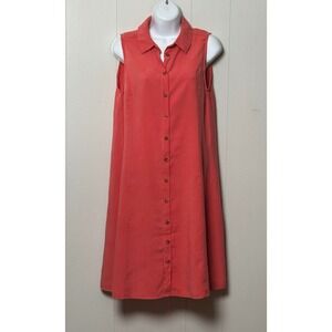 MNG Mango Women's Coral Sleeveless Button Down Shirt Dress Viscose Blend Size 4